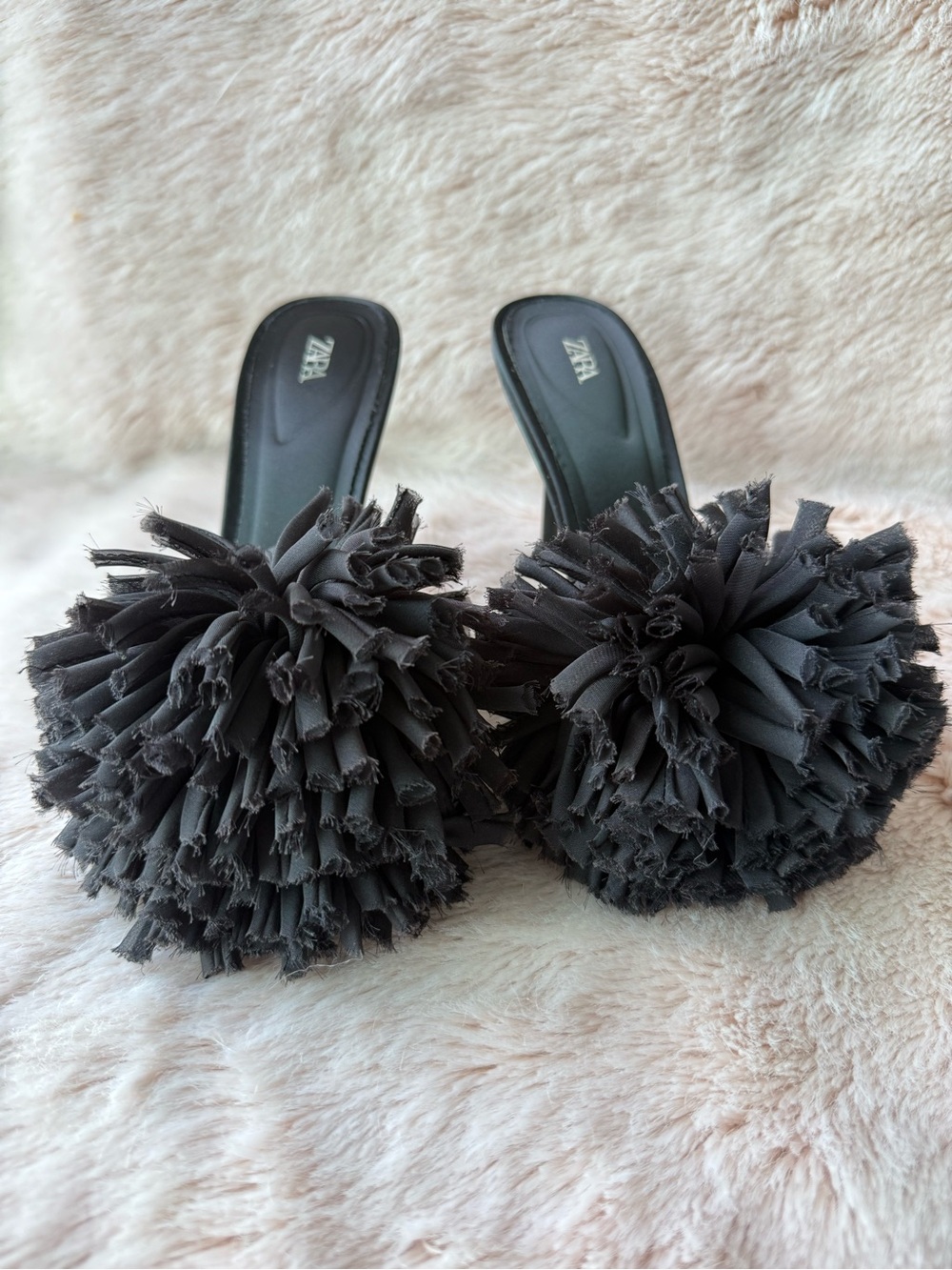 Zara Black Pom-Pom Stiletto Mules - Picture 2 of 6